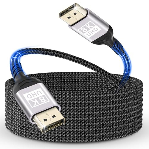 Câble DisplayPort 1.4 5M,câble DP vers DP en nylon tressé,prise en charge 8K@60HZ,4K@144HZ/120HZ,2K@240HZ G-Sync&FreeSync/HDR10/HDCP 2.2/32.4 Gbit/sCâble DisplayPort pour moniteur de jeu,carte graphiq