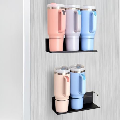 2 PCS Magnetic Cup Holder for Stanley 30 & 40 oz – Water Bottle Organizer Rack, Fridge Cup Storage for Kitchen, Office, Cabinet – No Drill Installation (Black)
