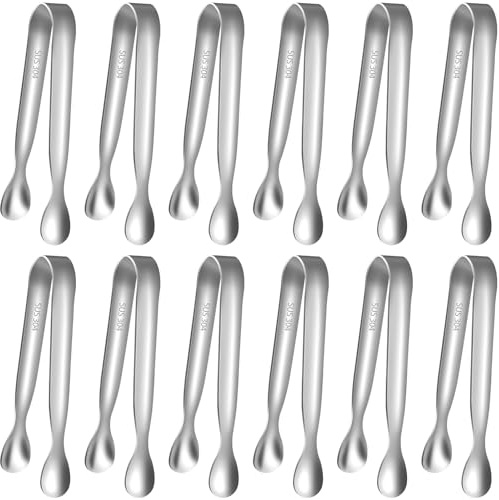HOTEC 12-Pack Mini Sugar Tongs Stainless Steel Ice Tongs 4.3Inch Serving Tongs for Coffee Bar, Tea Party, Appetizers, Desserts, Buffet – Food-Grade & Dishwasher Safe