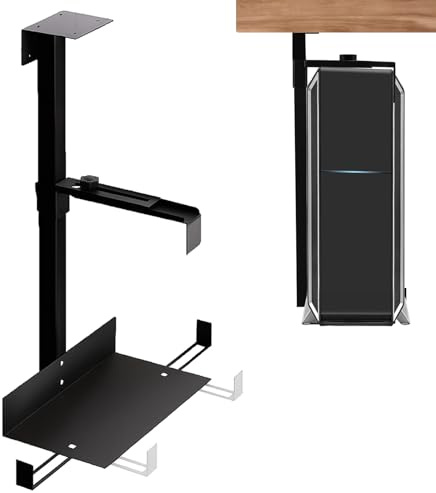 Justerbar PC-hållare under skrivbord & vägg, CPU-hållare höjdjusterbar upp till 54,5 cm, Belastning upp till 35 kg, Robust stålkonstruktion, Platsbesparande för kontor & gaming