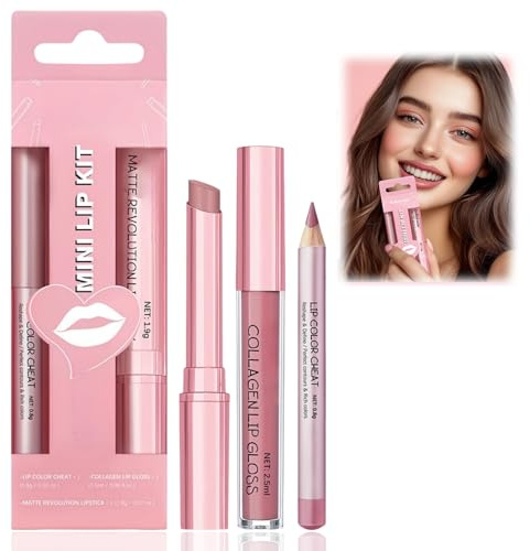 3PCS Lipstick & Lip Gloss & Lip Liner Set,Matte Liquid Lipstick & Lip Liner Set,Long Lasting Lip Stain & Tinted Lip Balm,Hydrating Lip Gloss Kit for Dry Lips,Waterproof Make Up Set (SET 1)