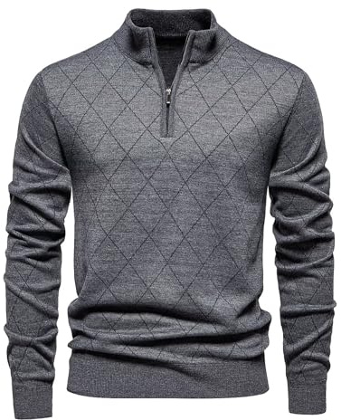 Shuanghao Jersey Suéteres para Hombre con Cremallera 1/4 Sudadera Sweater de Punto sin Capucha Suéter de Trabajo Vestir Ropa Fino Cálido Otoño Invierno Camiseta Pullover para Hombres Gris Oscuro XL