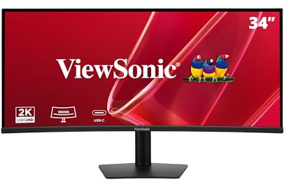 ViewSonic VA3420C-2 34 skärm böjd UWQHD 3440 x 1440, 95W USB-C, 120Hz, 1ms MPRT, 1900R, VA, KVM-switch, PIP, PBP, 21:9, justerbar höjd och vinkel, 2 x HDMI, DP, flimmerfri, 2x högtalare