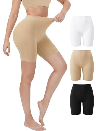 Hellomamma Shorty Anti Frottement Cuisse: Lot de 3 Femme Short sous Robe sans Couture Cycliste Taille Haute Doux et Respirant Gainant Boxer Legging Court pour Sport Yoga Eté