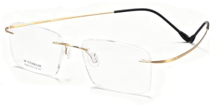 Ultralätta glasögonbågar Elastiska receptfria glasögon glasögon i ren titan for dator utan båg unisexmode(Golden)