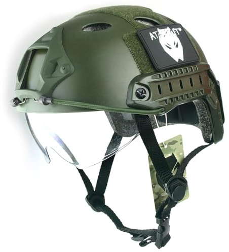 WorldShopping4U Casco rápido táctico de Paintball del ejército Militar Tipo PJ con Gafas OD Verde