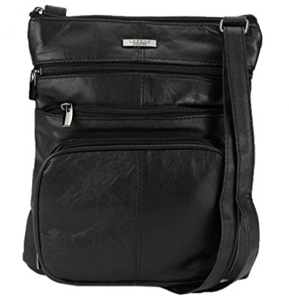 Ladies / Womens Super Soft Leather Shoulder / Cross Body Bag with Multiple Pockets (Black)