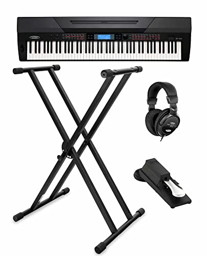 Classic Cantabile SP-250 BK Stagepiano SET inkl. Ständer, Kopfhörer und Pedal (88 Tasten, Hammermechanik, Anschlagdynamik, USB, Begleitfunktion, inkl. Notenständer, Netzteil, Keyboardstativ) schwarz