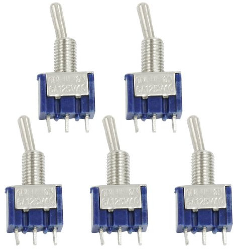 Sourcingmap a12072300ux0597 Single Pole Double Throw SPDT On/On Toggle Switch, 5 Piece, AC 125V, 6 A