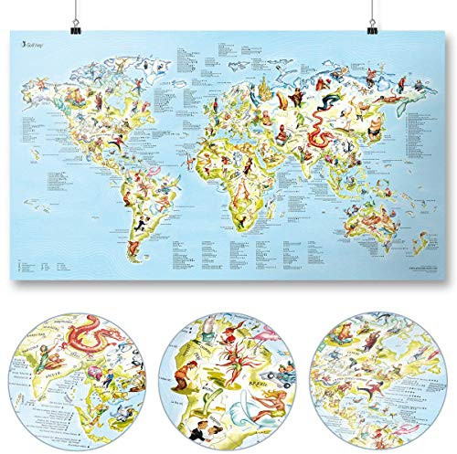 Golf Map by Awesome Maps - Mapa mundial ilustrado para los aficionados al golf - 97.5 x 56 cm