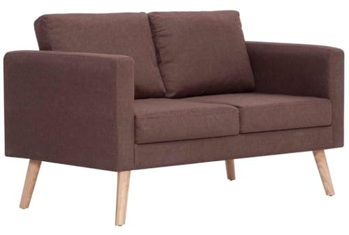 vidaXL Sofá de Tela 2 Plazas Marrón Asiento Taburete Sillón Silla Taburete Banco Banquillo Mueble Mobiliario Salón Comedor Cocina Hogar