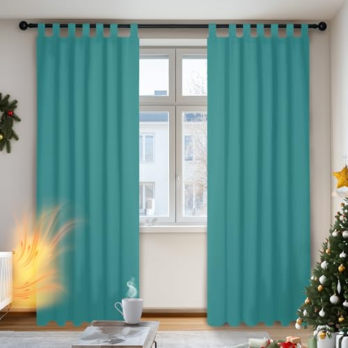 Deconovo Functional Thermal Insulated Curtains Tab Top Blackout Curtains for Childrens Bedroom Sky Blue W55 x L82 Inch One Pair