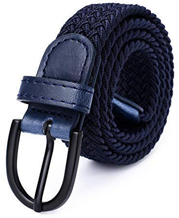 Cintura elastica intrecciata con fibbia ad ardiglione, estremità in PU, per ragazzi e ragazze, larghezza 2,5 cm, disponibile in 5 dimensioni e 5 colori - blu - S (20W x 26L)