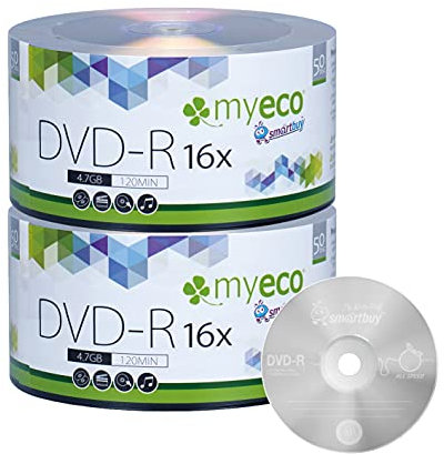 MyEco DVD-R 16X 4.7GB/120Min Silver Logo Top Scrivere una volta Vuoto Media Record Disc 100 Pack