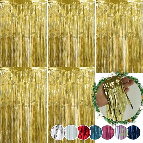 SRV Hub® - Confezione da 5 decorazioni natalizie, 50 cm, lametta decorativa per feste, colore: oro