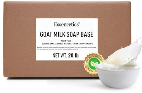 Essencetics 20 LB Organic Glycerin Raw Soap with Organic Goat Milk - Raw Soap Base - SLS Free - For Pouring Soap - Opaque White