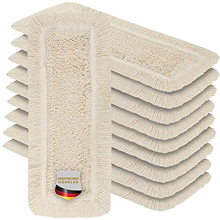 Okaei 10 Stück Wischmopp Bezug (50 cm) - Bodenwischer-Wischbezug zur Trocken- & Nassreinigung - Bodenwischer-Bezug für alle Gängigen Wischmopp-Halter und Pressen - Hochwertiger Wischer-Bezug Beige