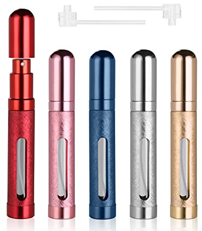 ACWOO Perfume Atomiser Bottles, 5Pcs 12ml Refillable Perfume Atomizer Empty Spray Bottles, Travel Fine Mist Fragrance Bottle with Window, Portable Purse Pocket Handbag Perfume Bottle for Men and Women
