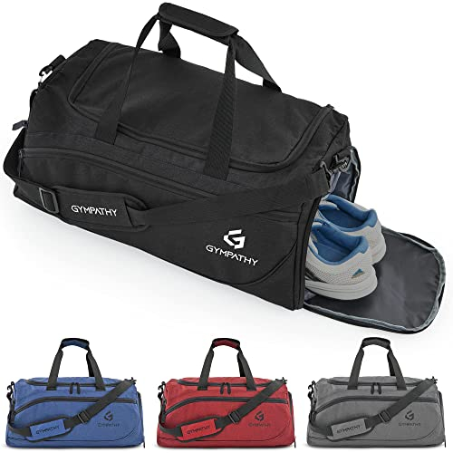 Gympathy® Sporttasche für Damen und Herren | Mit Schuhfach & Nassfach | Trainingstasche für Fitness, Sport & Freizeit | Gym Bag Weekender Reisetasche | Schwarz