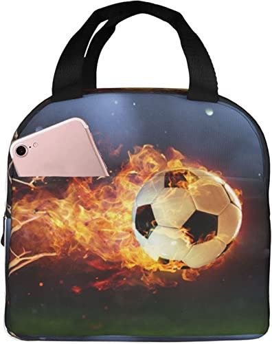 YINGD Borsa per il pranzo Isolata Lunch Box Fuoco Calcio Palline Oro Sport Portatile Cooler Bag per le Donne Uomini Lavoro Picnic