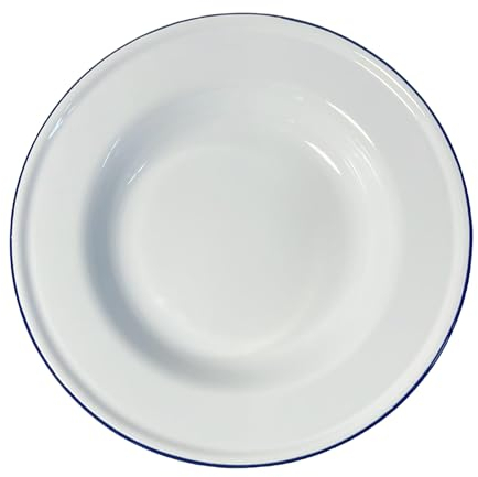 Thorness Piatto fondo smaltato bianco da 24 cm, piatto da pasto, piatto smaltato, grande piatto profondo, piatto tradizionale, piatto da cucina per zuppe e pasta, diametro 24 cm, profondità 4 cm