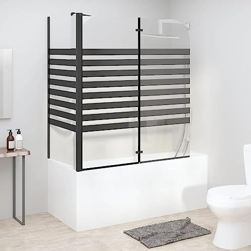 Gestreifte Badewannenabtrennung, 120 x 68 x 130 cm, gehärtetes Glas, Farbe: Schwarz