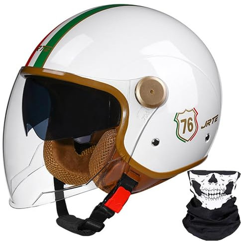 Casque De Moto Vespa, Demi-Casque De Moto Rétro 3/4 Ouvert avec Double Visière, pour Hommes Et Femmes, Casque De Scooter, VTT, Cruiser, Approuvé ECE/Dot 5,M56-57cm