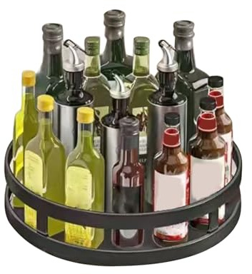 Lazy Susan-arrangör, Roterande Förvaringsskivbordsarrangör för Köksskåp och Badrumsorganisation, 360 Graders Kryddställ i Kolstål, Svart