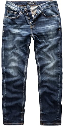 REPUBLIX Herren Jeans Regular Straight Fit Denim Hose Destroyed R07984 Dunkelblau W30/L30