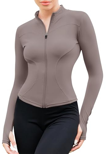 EFFAN T-Shirts de Sport Femme à Manche Longues Tops Fermeture Éclair Fitness Running Yoga Tee Shirt Yueyan XS