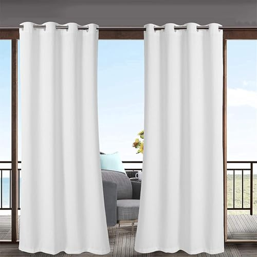 Hiseng Cortina de Exterior Impermeable, Cortinas de Exterior para Terraza Cortina Exterior con Ojales Resistente al Sol 1 Pieza Cortinas Opacas Termicas Exterior (120x150cm,Blanco)