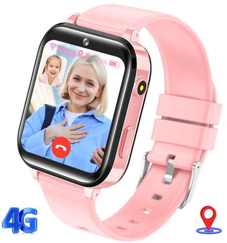kaacly Montre Connectée Enfant 4G,Montre GPS Enfant avec Vidéo HD et Appel Téléphonique Chat Vocal Location en Temps Réel et Mode Scolaire,5-14 Ans Fille Garçon Smartwatch Cadeau Enfant