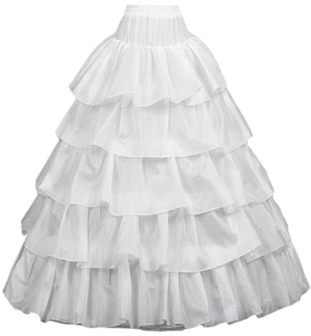 Lång petticoat, 4 hoop kjol, petticoats för kvinnor 4 hoop crinoline petticoat för bröllopsklänning, 5 ruffles lager bollklänning halva slips underkjol