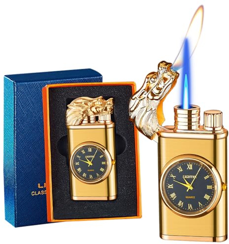 CYJBAO Jet Lighter - Windproof Adjustable Jet & Soft Flame, Cool Embossed Craft, Refillable Butane Lighter for Kitchen, BBQ, Camping, Candles, Cigar (Without Butane)-Gold