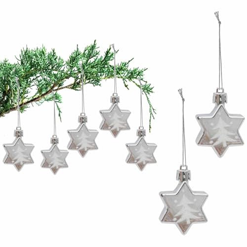 HERZONE 10pcs Stern Anhänger Weihnachten Deko weihnachtsnhänger Sterne zum Aufhängen Christbaumschmuck Weihnachtsdeko (A-Silber)