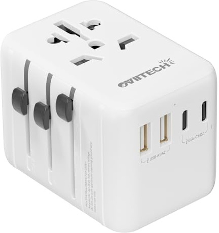 oviitech 35W Universal Travel Adapter with 5 USB Ports, International Wall Charger for for US to European EU UK AUS Worldwide Use(Type C/G/A/I) White - UL Certified.