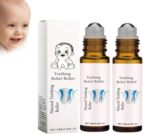2 rodillos naturales para aliviar el dolor de dentición, rodillo de aceite calmante para la dentición, rodillo de masaje para la dentición del bebé, reduce la incomodidad del dolor