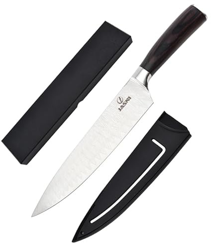 pobowlgarls 8 inch Chef Knife,Ultra Sharp Kitchen Knife High Carbon Stainless Steel Chopping, Carving Knife Brown Pakkawood Handle with Gift Box