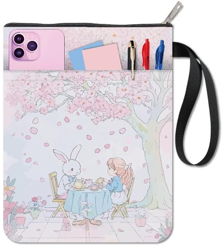 craspire Housse de Protection pour Livre 11x8.6 po Motif Arbre Rose Lapin et Fleurs Couvertures de Livres Couvertures de Poche Tissu Lavable Poignée avec Fermeture Éclair Poche Avant