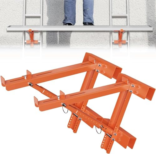 2 Pack Staffa per ponteggi, martinetti per scale, martinetto per scale a due pioli per Scale Professionali da Costruzione (Orange)
