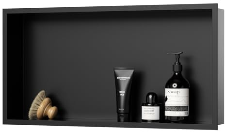 KINKIBOS Shower Niche Stainless Steel, Recessed Niche 60 x 30 cm,Matt Black | Wall Insert Shower Shelf, No Tiles Required, Storage for Bathroom, Kitchen and Living Room