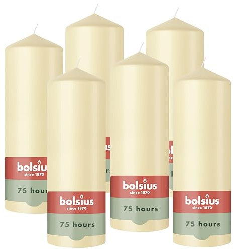 Bolsius - Essentials - Bougie Pilier - Beige - 20cm - 6 Pièces - Bougie Décorative - Contient Cire Végétale Naturelle - sans Huile de Palme