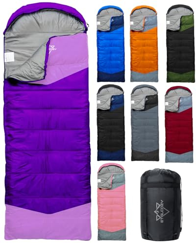 ETGLCOZY Sac de Couchage Adulte & Enfant - Toutes Températures (Chaud/Froid) - Léger et Portable - Camping, Randonnée, Intérieur - Sac Compression Inclus(1.5KG-Violet)