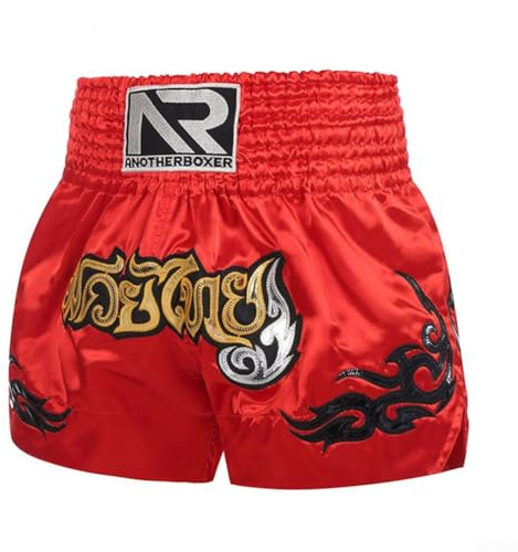 Yhenlovtt Pantaloncini da allenamento MMA, Muay Thai, boxe, con elastico in vita, per uomini e donne, combattimenti, sport, fitness, allenamento (rosso-L)