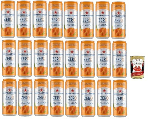 San Pellegrino Aranciata Zero dosen ohne Zucker 24x 33cl Limonade orange ohne Zucker + Italian Gourmet polpa 400g