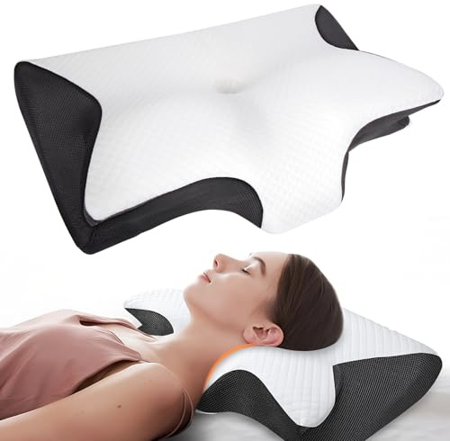 Curosleep Kissen,Orthopädisches Nackenkissen – Ergonomisches Memory Foam Kissen für Seitenschläfer & Rückenschläfer gegen Nackenschmerzen, Atmungsaktives Schlafkissen mit Waschbarem Bezug (Schwarz)