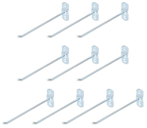 QUARKZMAN 10Pcs Ganci Per Pannello Forato Quadrato 8.3 Pollici Ganci Metallici Resistente Per Scaffali Supermercati Accessori Esposizione Per Attrezzi Appendere Organizzatore Parete Argento