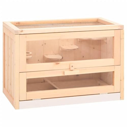 Teenpull Jaula de hámster de madera maciza de abeto 60 x 35,5 x 42 cm con disco acrílico y rejilla de alambre, jaula compacta para roedores para cobayas, conejos, establo para animales pequeños