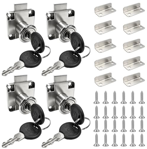 4 Pièces Serrures, Serrure De Tiroir, Serrure d'Armoire Avec Clé, Verrou Boite Aux Lettres, 22mm, Avec 4 Clés (Séparées), Acier, Convient Pour Armoires, Tiroirs, Meubles, Bureaux (Argent)