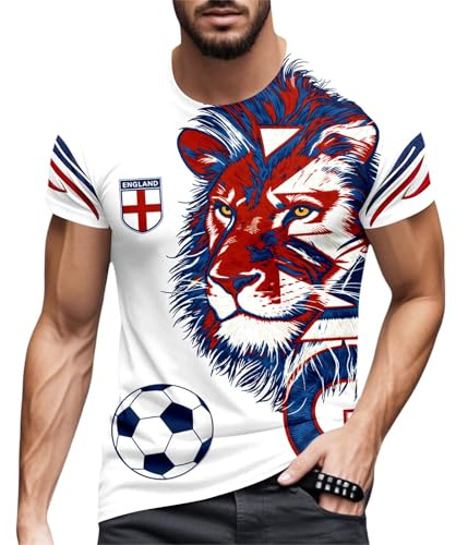 Generico Maglie da Calcio,Maglietta A Maniche Corte con Stampa Dell'Inghilterra Ideale per Tifosi di Calcio Britannici Top Casual Estivo